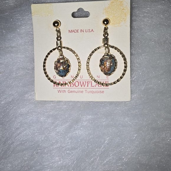 NEW Vintage Genuine Rainbowflake With Genuine Turquoise Earrings - Picture 2 of 5